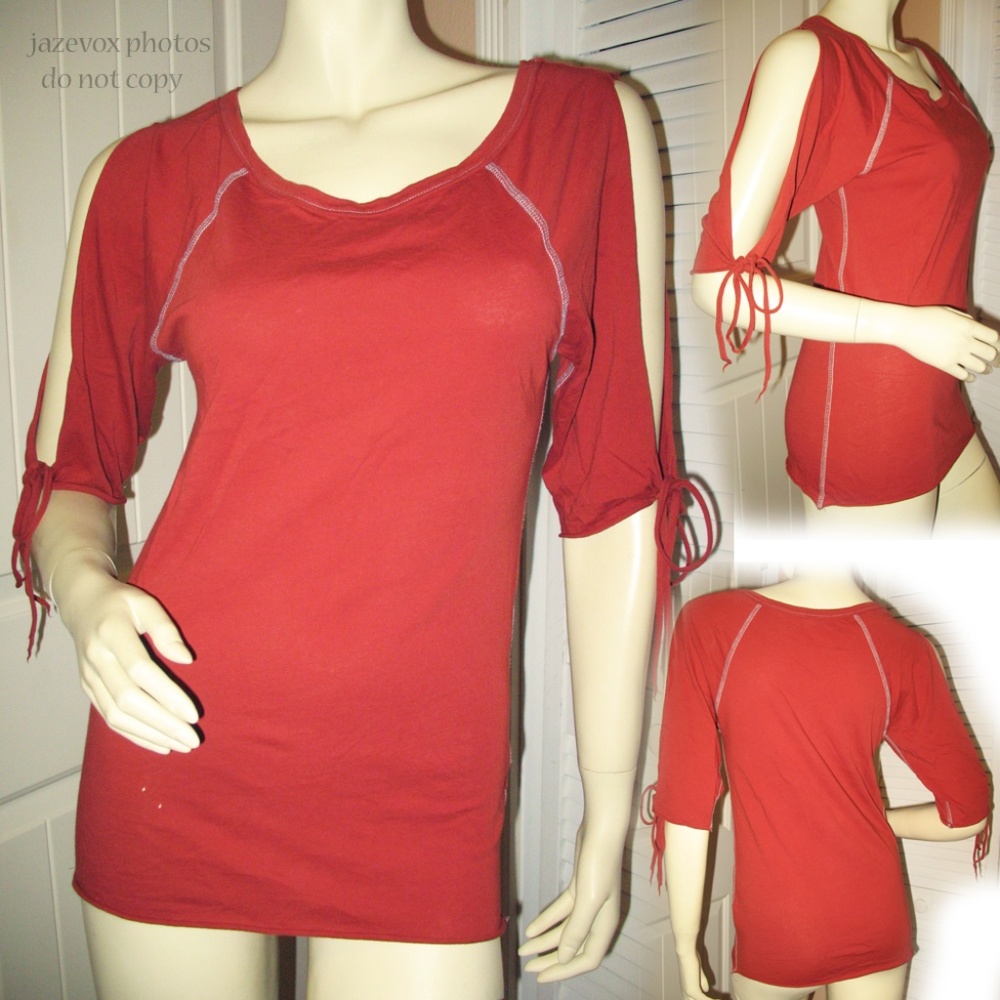 Vintage Y2K Stretch Knit Cotton Tee Top Made USA Orange Retro Casual Streetwear